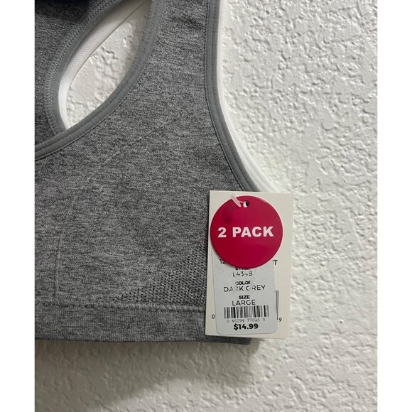 Micro Mesh Racerback Charcoal White Sports Bra Size Large - Picture 3 of 4